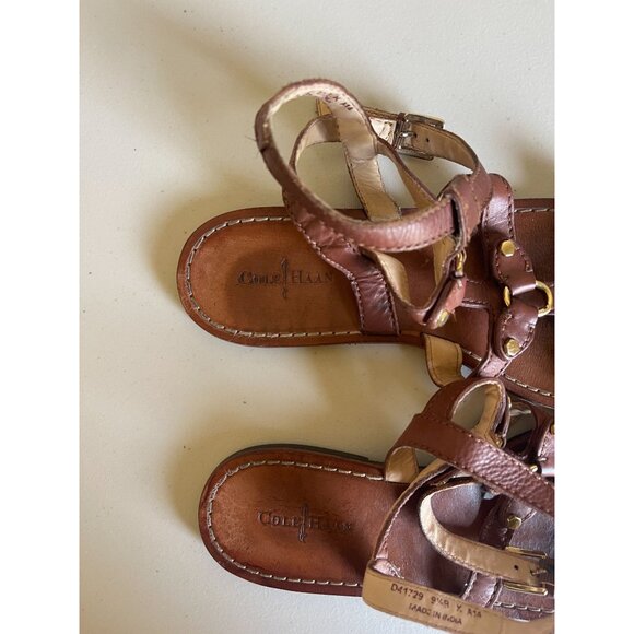 Cole Haan 9.5B Gladiator Sandals Ankle Strap Brown Gold Leather - Picture 10 of 10